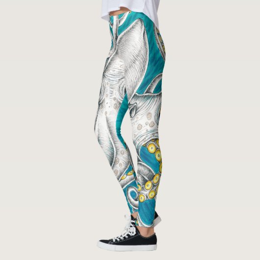 オクトパステンタクルスグリーンティール（緑がかった色）墨 レギンス (左)