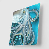 オクトパスブルーウォーターカラー詳細 スクエア壁時計 (傾斜)