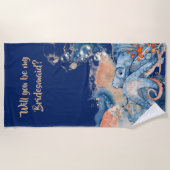 オクトパス·ウォーターカラー·ネービー·オレンジが私の花嫁の付き添いだ ビーチタオル (正面)