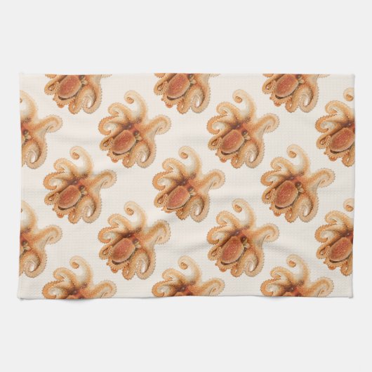 オクトパス・サルーティイ、ヴィンテージ海洋水生動物 キッチンタオル (横)