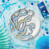 オクトパファンキースインクブルーオレンジ ペーパープレート (パーティー)