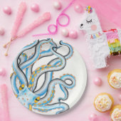 オクトパファンキースインクブルーオレンジ ペーパープレート (パーティー)