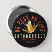オクトーバーフェストおもしろいNo Beer No Life 缶バッジ (正面&裏面)