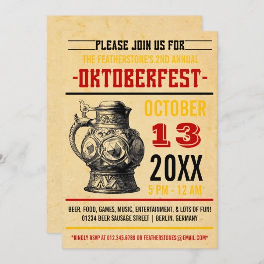 オクトーバーフェストお祝いパーティの招待状 招待状 (正面/裏面)
