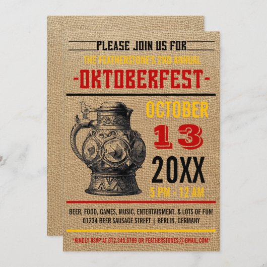 オクトーバーフェストのお祝いのパーティの招待状 招待状 (正面/裏面)