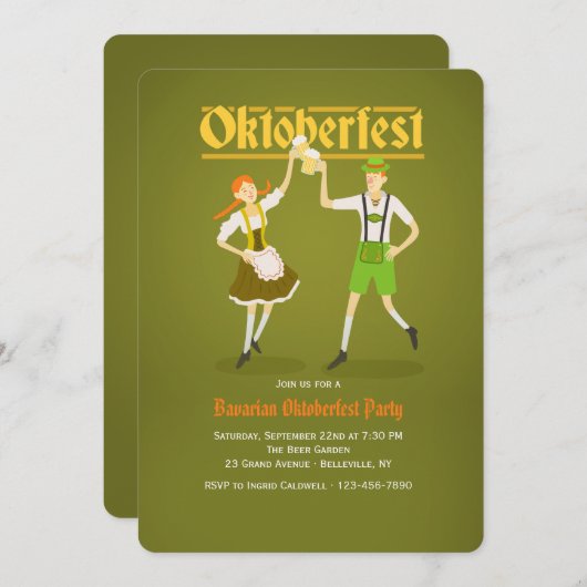 オクトーバーフェストのカップルの招待状 招待状 (正面/裏面)