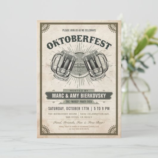 オクトーバーフェストのパーティの招待状|のヴィンテージのレトロ 招待状 (スタンド正面)