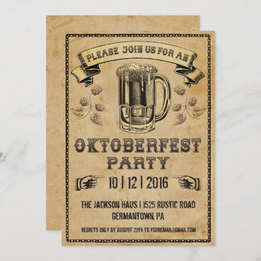 オクトーバーフェストのパーティの招待状 招待状 (正面/裏面)