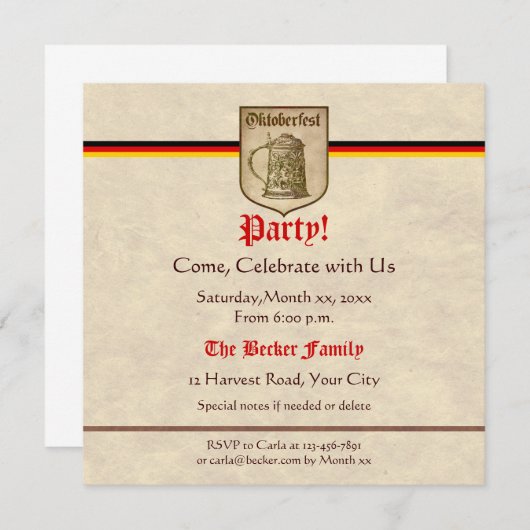 オクトーバーフェストのパーティー 招待状 (正面/裏面)