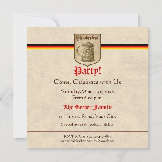 オクトーバーフェストのパーティー 招待状 (正面)
