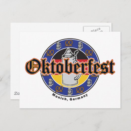 オクトーバーフェストのビールとプレッツェル ポストカード (正面/裏面)