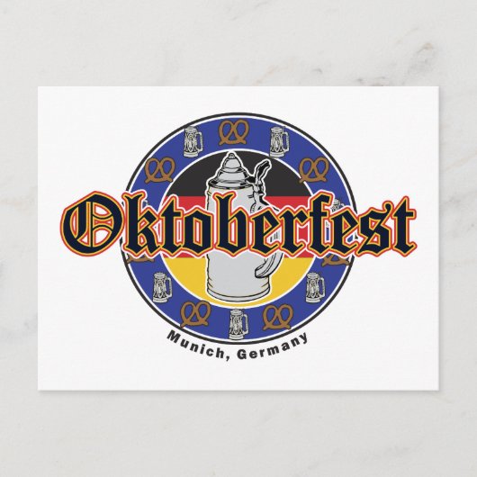 オクトーバーフェストのビールとプレッツェル ポストカード (正面)