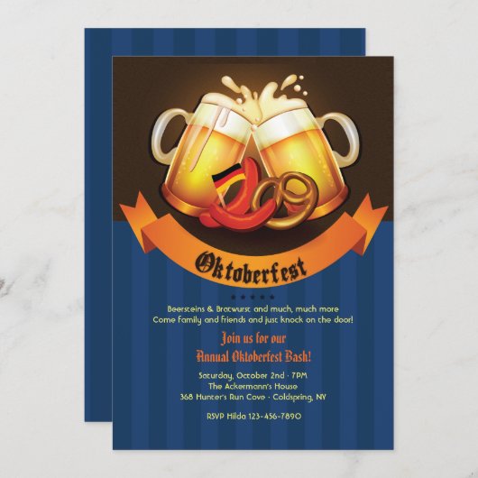 オクトーバーフェストのビールのジョッキの招待状 招待状 (正面/裏面)