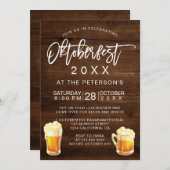 オクトーバーフェストのフェスティバルのパーティーのタイポグラフィの素朴な木 招待状 (正面/裏面)