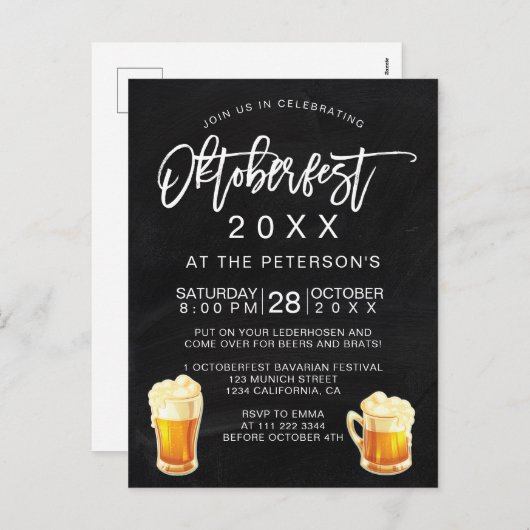 オクトーバーフェストのフェスティバルのパーティーのタイポグラフィの黒板 シーズンポストカード (正面/裏面)
