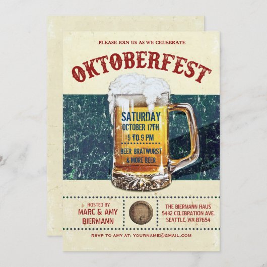 オクトーバーフェストの招待状-ヴィンテージ素朴なv.1 招待状 (正面/裏面)