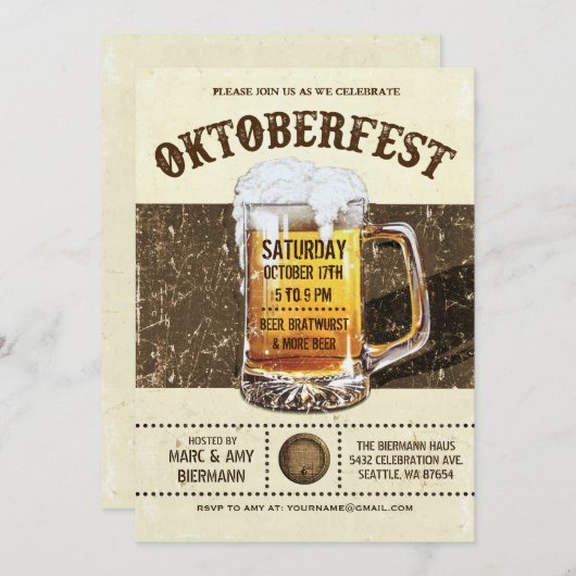 オクトーバーフェストの招待状-ヴィンテージ素朴なv.2 招待状 (正面/裏面)