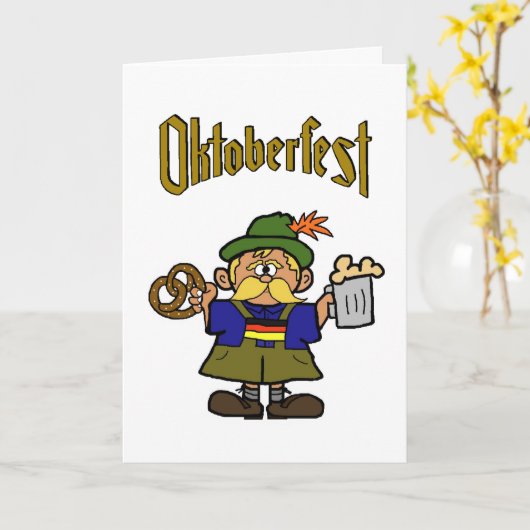 オクトーバーフェストの漫画のドイツの人の挨拶状 カード (黄色い花)