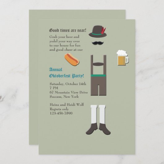 オクトーバーフェストの衣服のパーティの招待状 招待状 (正面/裏面)
