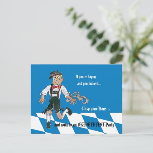 オクトーバーフェストの青いパーティの招待状の郵便はがき インビテーションポストカード (スタンド正面)