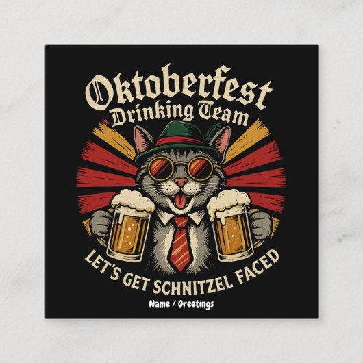 オクトーバーフェストの飲みチームがシュニッツェルに直面する スクエア名刺 (正面)