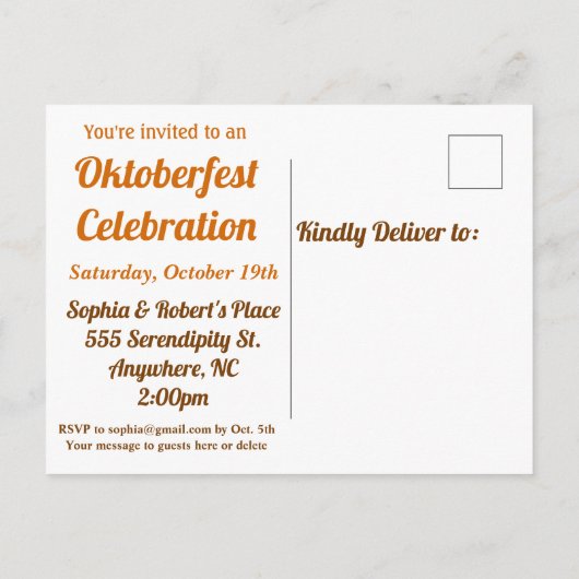 オクトーバーフェストオクトバーフェストパーティの招待状 ポストカード (裏面)