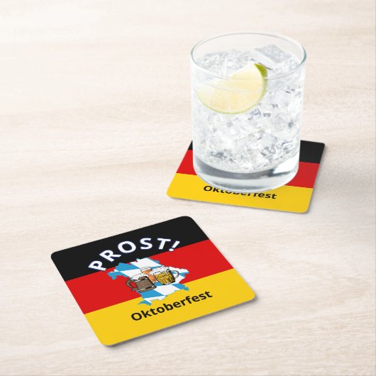 オクトーバーフェストカートゥーンビーズドイツバイエルン スクエアペーパーコースター (インサイチュ)