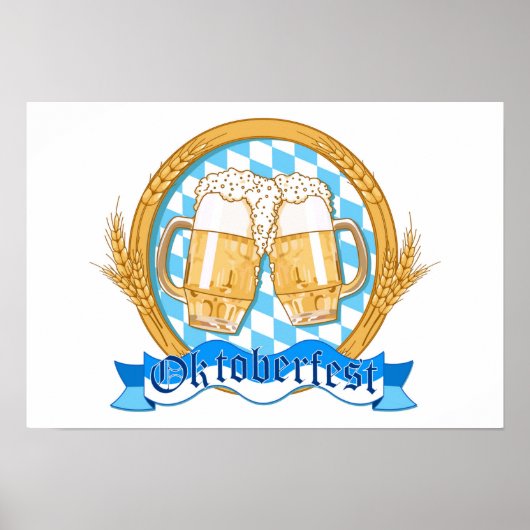 オクトーバーフェストガラス付きビールラベルデザイン ポスター (正面)