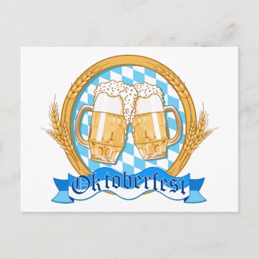 オクトーバーフェストガラス付きビールラベルデザイン ポストカード (正面)