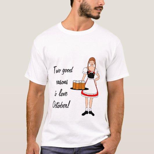 オクトーバーフェストガールとビール – カスタマイズ可能 Tシャツ (正面)