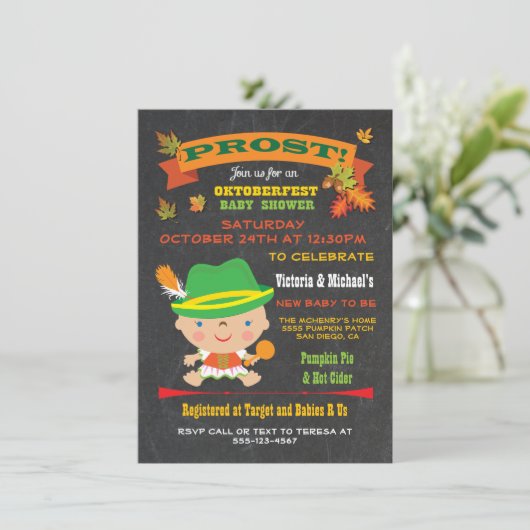 オクトーバーフェストガールベビーシャワー秋招待状 招待状 (スタンド正面)