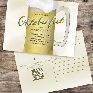 オクトーバーフェストシンプル水カラー金ゴールドビールQRコード ポストカード