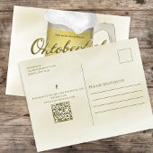 オクトーバーフェストシンプル水カラー金ゴールドビールQRコード ポストカード