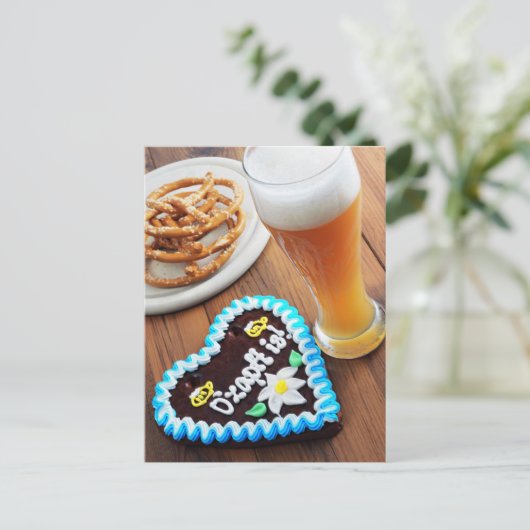 オクトーバーフェストジンジャーパンハートとプレッツェルビール ポストカード (スタンド正面)