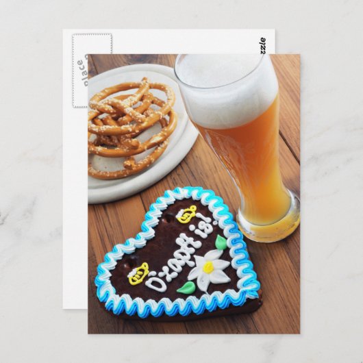 オクトーバーフェストジンジャーパンハートとプレッツェルビール ポストカード (正面/裏面)