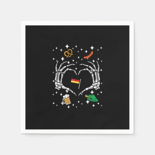 オクトーバーフェストスケルトン手ハートフラグGerman スタンダードカクテルナプキン (正面)