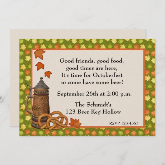 オクトーバーフェストスタインプレッツェル招待状 招待状 (正面/裏面)