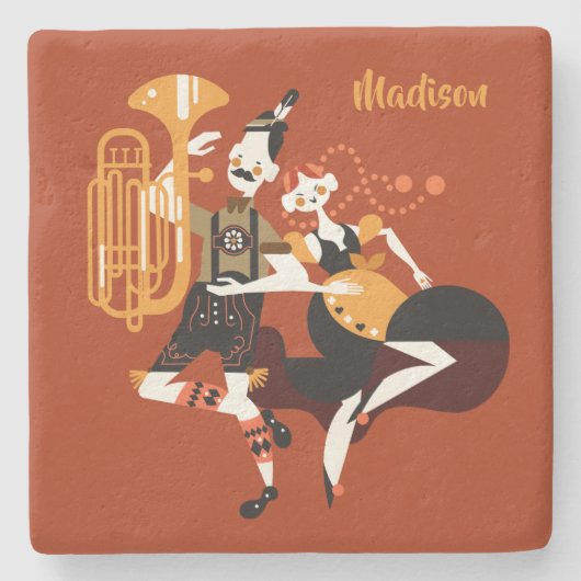 オクトーバーフェストダンサー名前をカスタムする石コースター ストーンコースター (正面)