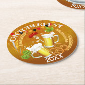 オクトーバーフェストトーストビール ラウンドペーパーコースター (アングル)