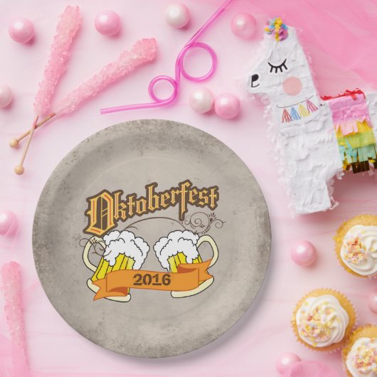 オクトーバーフェストドイツフェスティバルビアスティーンタイポグラフ ペーパープレート (パーティー)