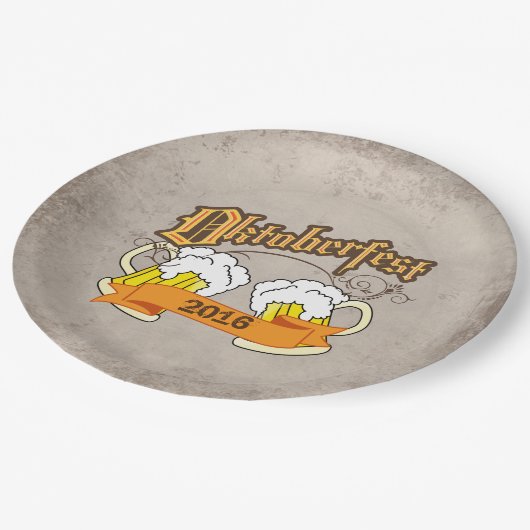 オクトーバーフェストドイツフェスティバルビアスティーンタイポグラフ ペーパープレート (アングル)