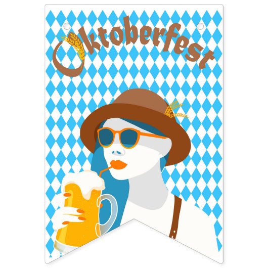 オクトーバーフェストバヴァリアンレディ&ブルーホワイトロームバス バンティングフラッグ (第1の旗)