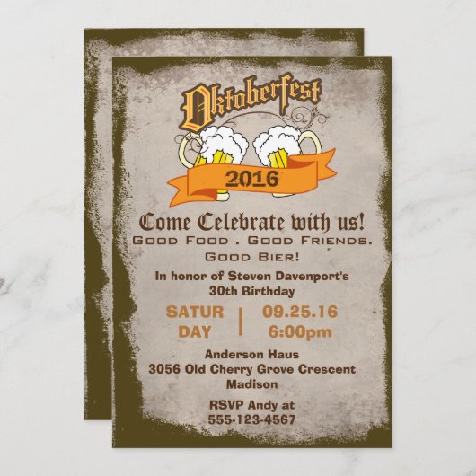 オクトーバーフェストバースデーパーティー招待状 招待状 (正面/裏面)