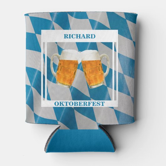 オクトーバーフェストパーソナライズされたブルーホワイトドイツビール 缶クーラー (正面)