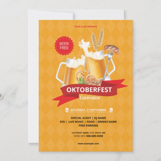 オクトーバーフェストパーティの招待状フライヤーテンプレート 招待状 (正面)