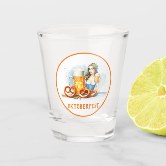 オクトーバーフェストパーティーとビールとプレッツェルai ショットグラス (正面)