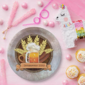 オクトーバーフェストビアソーセージプレッツェルロゴ、ウッド ペーパープレート (パーティー)