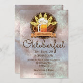 オクトーバーフェストビアソーセージプレッツェルロゴ、ウッド 招待状 (正面/裏面)