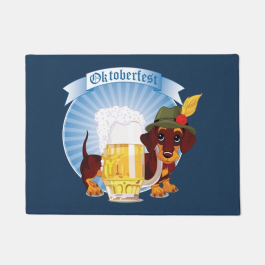 オクトーバーフェストビールとドッグフォーマット ドアマット (正面)