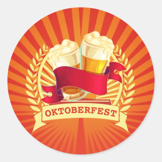 オクトーバーフェストビールグラスオンレッド金ゴールド日が差すこと ラウンドシール (正面)